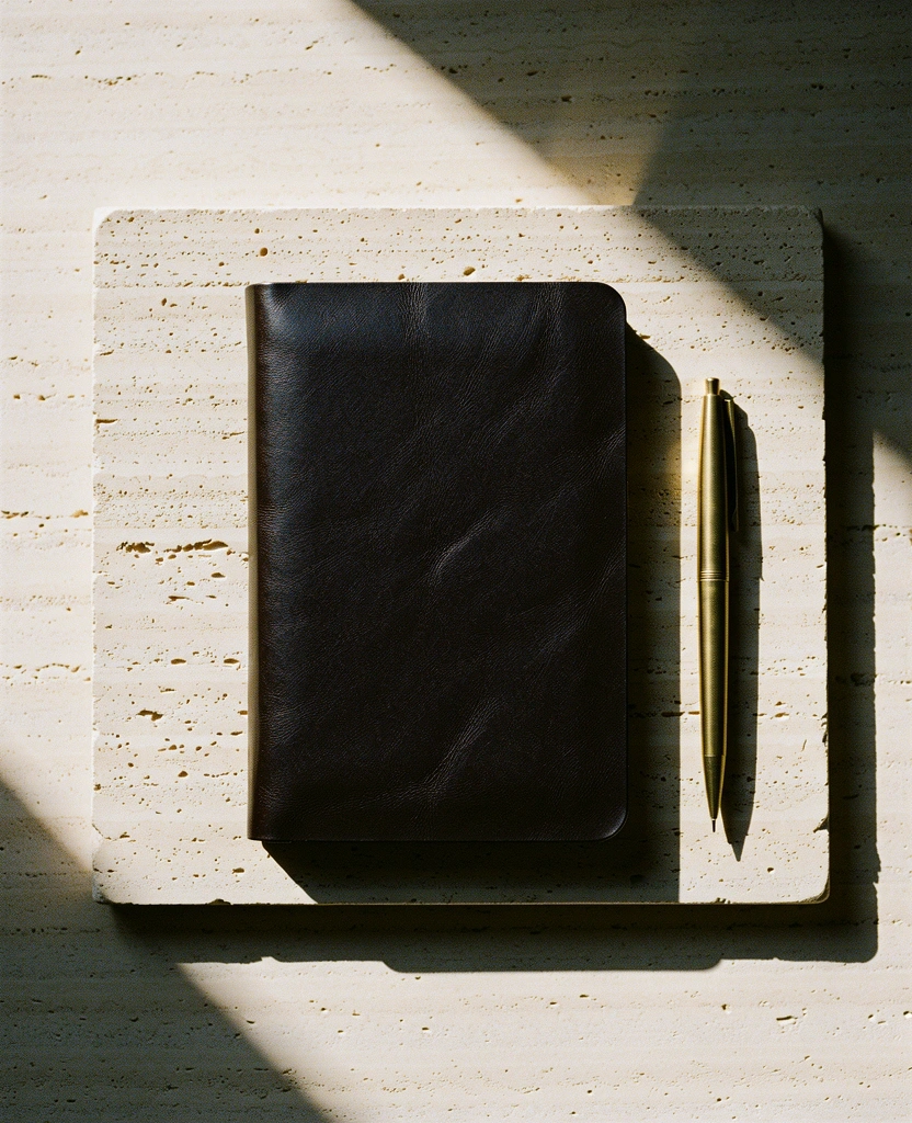 Journal de bord et instruments d'écriture sur pierre